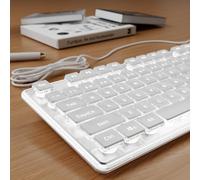 SEUNKWANG EWEADN GX710S Backlit Computer Keyboards, Wired USB Keyboard with White Backlit, Metal Panel, Plug and Play, Pudding Keycaps Full Size Quite Computer Keyboard for Win/PC/Laptop-White