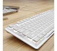 SEUNKWANG EWEADN GX710S Backlit Computer Keyboards, Wired USB Keyboard with White Backlit, Metal Panel, Plug and Play, Pudding Keycaps Full Size Quite Computer Keyboard for Win/PC/Laptop-White