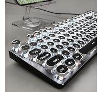 SEUNKWANG EWEADN TK100 Typewriter Keyboard Wired Mechanical Keyboard, 104 Keys Aesthetic Typewriter Keyboards with White Backlit, Anti-Ghosting, Blue Switch Wired Cute Keyboards-Black