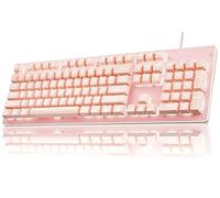 SEUNKWANG EWEADN TK100 Typewriter Keyboard Wired Mechanical Keyboard, 104 Keys Aesthetic Typewriter Keyboards with White Backlit, Anti-Ghosting, Blue Switch Wired Cute Keyboards-Pink