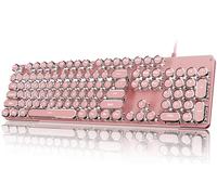 SEUNKWANG EWEADN TK100 Typewriter Keyboard Wired Mechanical Keyboard, 104 Keys Aesthetic Typewriter Keyboards with White Backlit, Anti-Ghosting, Blue Switch Wired Cute Keyboards-Pink
