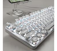 SEUNKWANG EWEADN TK100 Typewriter Style Wired Mechanical Keyboard, 104 Keys Aesthetic Typewriter Keyboard with White Backlit, Anti-Ghosting, Blue Switch Wired Cute Keyboards-White