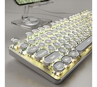 SEUNKWANG EWEADN TK100 Typewriter Style Wired Mechanical Keyboard, 104 Keys Aesthetic Typewriter Keyboard with Yellow Backlit, Anti-Ghosting, Blue Switch Cool Keyboards-White