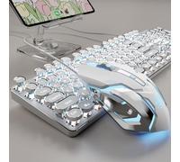 SEUNKWANG EWEADN TK100 Wired Typewriter Mechanical Keyboard and Mouse, 104 Keys Aesthetic Typewriter Keyboard Mouse Combo with White Backlit, Anti-Ghosting, Black Switch Cute Keyboards-White