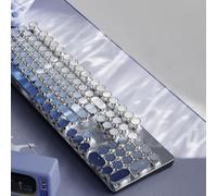 SEUNKWANG EWEADN Typewriter Keyboard Wireless Mechanical Keyboard, 104 Keys Gradient Color Typewriter Keyboard with White Backlit, Anti-Ghosting, Blue Switch Bluetooth/2.4GHz/Wired Cute Keyboard-Blue