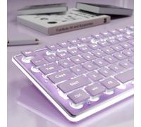 SEUNKWANG EWEADN V3 Backlit Computer Keyboards, Wired USB Keyboard with White Backlit, Metal Panel, Plug and Play, Pudding Keycaps Full Size Quite Computer Keyboard for Win/PC/Laptop-Purple