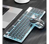 SEUNKWANG EWEADN V3 Wireless Keyboard and Mouse with Blue Backlit, Metal Panel, Bluetooth/2.4G Rechargeable Computer Keyboard and Mouse Combo Silent Lighted Full Size Cordless Keyboards-Black
