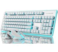 SEUNKWANG EWEADN V3 Wireless Keyboard and Mouse with Blue Backlit, Metal Panel, Bluetooth/2.4G Rechargeable Computer Keyboard and Mouse Combo Silent Lighted Full Size Cute Keyboards-White