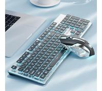 EWEADN V3 Wireless Keyboard and Mouse with Blue Backlit, Metal Panel, Bluetooth/2.4G Rechargeable Computer Keyboard and Mouse Combo Silent Lighted Full Size Cordless Keyboard-Black