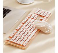 SEUNKWANG EWEADN V3 Wireless Keyboard and Mouse with Single Backlit, Metal Panel, Bluetooth/2.4G Rechargeable Computer Keyboard and Mouse Combo Silent Lighted Full Size Cute Keyboards-Rose Gold