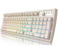 SEUNKWANG EWEADN V97 Cute Creamy Keyboard, Bluetooth/2.4GHz Gaming Keyboards Wireless with RGB Backlit, Media Knob, Curved Body, Rechargeable Quiet Computer Keyboard for MAC Xbox PC Gamer-White