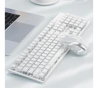 SEUNKWANG V3 Wireless Keyboard and Mouse with Single Backlit, Metal Panel, Bluetooth/2.4G Rechargeable Computer Keyboard and Mouse Combo Silent Lighted Full Size Cute Keyboards-White