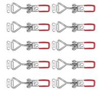 SEUNMUK 10 Pcs Sliver Toggle Latches, Adjustable Metal Toggle Clamp Latch with Red Handle Cover, Heavy Duty 4001 Tension Lock Hand Quick Release Tool for Boxes, Cabinet