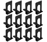 SEUNMUK 12 Pack Metal Bookends, 6 Pairs L Book Ends with T Shape Base and Non-Slip Pads Bookend Shelf for Book and Magazine, Black