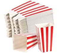 SEUNMUK 120 Pack Popcorn Boxes Striped Paper Popcorn Boxes, 280gsm Mini Cardboard Popcorn Bags Small Paper Candy Containers, for Movie Nights, Parties, Weddings, Red and White, 11.5x7x7cm