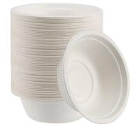 SEUNMUK 150 Pack 350 ML (12 oz) Paper Bowls, White Sugarcane Bagasse Bowl Round Extra Strength Bowls for Parties, BBQ, Picnic
