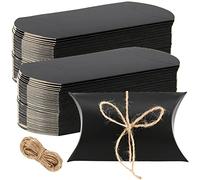 SEUNMUK 150 Pack Large Pillow Boxes, 13 x 9 cm Kraft Pillow Boxes with Jute Twines, Black Pillow Candy Box Party Wedding Favor for Anniversary, Birthday, Halloween