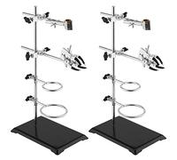 SEUNMUK 2 Pack Lab Stand Set, Lab Grade Stand Support Set with Coated Base, 4 Retort Rings, 2 Flask & Burette Clamps