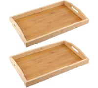 SEUNMUK 2 PCS 38 x 25 x 5cm Bamboo Serving Trays, Rectangle Bamboo Platter with Handle,Wooden Food Trays for Kitchen, Living Room, Coffee Shop, Restaurant