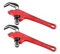 SEUNMUK 2 PCS 9-1/2 Inch Hex Offset Wrench, Offset Pipe Wrench Heavy Duty Steel End Pipe Wrench Adjustable Plumbing Wrench Tools with Red Handle, 1-1/8-2 5/8 Inches Capacity