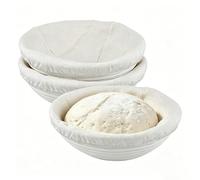 SEUNMUK 3 PCS Bread Proofing Baskets, 9 Inch Round Sourdough Banneton Basket with Linen Liners, Natural Rattan Sourdough Proving Basket for Bread Making