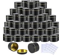 SEUNMUK 48 Pack 4oz Candle Containers, Candle Jars for Candle Making, Empty Metal Storage Tins with 3 PCS Sticky Labels, for Wax Storage, DIY, Arts, Crafts, Gifts, Black(Gold Rim)