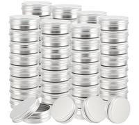 SEUNMUK 50 Pcs 30ml/1oz Aluminium Tin Cans, Small Round Tin Container, Empty Screw Lid Travel Tin for Makeup, Sample, Candles, Lip Balm, Silver