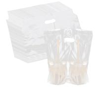 SEUNMUK 500 Pcs 12.6 × 11 × 3 Inch Handle Drinking Poly Bag, 2 Cup Portable Clear Drink Carrier with Handle, Plastic Drink Packaging Bags for Delivery Take Out, Coffee, Juice