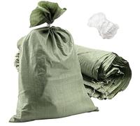 SEUNMUK 60 Pack 20 x 30 Inch Gray Woven Sand Bags, Empty Woven Plastic Sand Bags, Heavy Duty Flood Protection Sand Bags with 20 M Ties for Flood Control, Storage