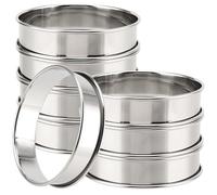 SEUNMUK 8 Pcs 10 cm Crumpet Rings, Non Stick Stainless Steel Baking Cookie Rings, Double Rolled Tart Ring for Muffin Cookie Pancake Egg Baking Kitchen