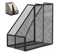 SEUNMUK Magazine File Holder Metal Mesh, Metal Magazine Holder, 2-Section Black Folder Holder for Desk, Office Desk Accessories Decorative, 26 x 26 x 16 cm