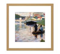 Seurat View Of The Seine Painting 8X8 Inch Square Wooden Framed Wall Art Print Picture with Mount Artery8 Light Oak One Size