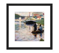 Seurat View Of The Seine Painting 8X8 Inch Square Wooden Framed Wall Art Print Picture with Mount Artery8 Black One Size