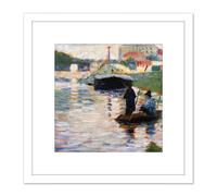 Seurat View Of The Seine Painting 8X8 Inch Square Wooden Framed Wall Art Print Picture with Mount Artery8 White One Size