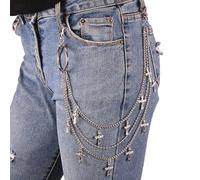 Seusoon Gothic Punk Wallet Chain for Men & Women - Heavy-Duty Stainless Steel Pant Chains, Mode4, silver