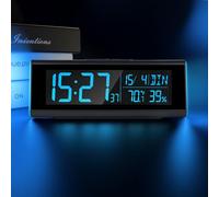 Seutgjie LED Digital Clock, Digital Desk Clock with RGB Light VA Display Seconds Date Week Temperature Humidity Display DST Function Dual Alarm Snooze Mode for Bedroom Office Modern Grey