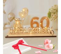 Seutgjie Original 60th Birthday Gifts 60th Birthday Decorations for Women Men with LED Fairy Lights Bow Knot and Gift Paper for 60th Wedding Anniversary Table Decoration