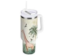 Sevdomey 30 ozJungle Giraffes Tumbler with Handle and Straw Lid for Water Iced Tea or Coffee, Stainless Steel Insulated Leak-Proof Travel Coffee Mug Cup Gifts