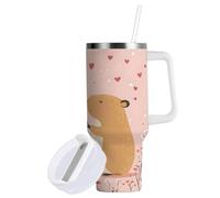 Sevdomey 40 oz Cute Capybaras Tumbler with Handle and Straw Lid for Water Iced Tea or Coffee, Stainless Steel Insulated Leak-Proof Travel Coffee Mug Cup Gifts
