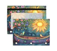 Sevdomey A Boat with The Sun Pencil Pouch 3 Ring with Clear Window, 2 Pack Zipper Binder Bag for Office