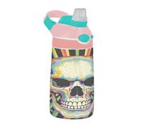 Sevdomey Abstract Skull Kids Water Bottle with Straw for Girls Boys, Stainless Steel Insulated Leakproof Water 480ml for School Nursery Travel Sports