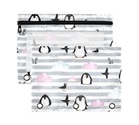 Sevdomey Adorable Penguins Pencil Pouch 3 Ring with Clear Window, 2 Pack Zipper Binder Bag for Office