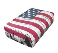 Sevdomey American Flag Twin Fitted Sheet for Air Mattress, 24 Inch Extra Deep Pocket, Soft Breathable Cover with Zipper Valve Opening for Inflatable Air Bed