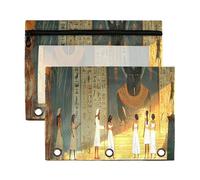Sevdomey Ancient Egyptian Pharaohs Pencil Pouch 3 Ring with Clear Window, 2 Pack Zipper Binder Bag for Office