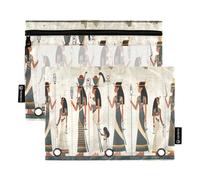 Sevdomey Ancient Egyptian Women Pencil Pouch 3 Ring with Clear Window, 2 Pack Zipper Binder Bag for Office