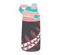 Sevdomey Baseball Stitch Kids Water Bottle with Straw for Girls Boys, Stainless Steel Insulated Leakproof Water 480ml for School Nursery Travel Sports