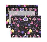 Sevdomey Bats Pencil Pouch 3 Ring with Clear Window, 2 Pack Zipper Binder Bag for Office