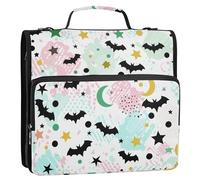 Sevdomey Bats Zipper Binder with Shoulder Strap & Handle for Easy Carry, 1.5 Inch 3-Ring Binder for School, Expansion Panel and Expanding File