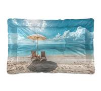 Sevdomey Beach Scene Pet Pads Dog Bed Cat Bed Kennel Bed Crate Mattress, Washable Soft Comfortable Pet Bed Pad with Non-Slip Bottom for Small Medium Large Dogs Cats, 45x60 cm