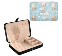 Sevdomey Bears in Hot Air Balloons Jewelry Box PU Leather for Women Girls, Velvet Lined Travel Portable Jewelry Storage Case for Rings, Earrings, Necklaces, Bracelets